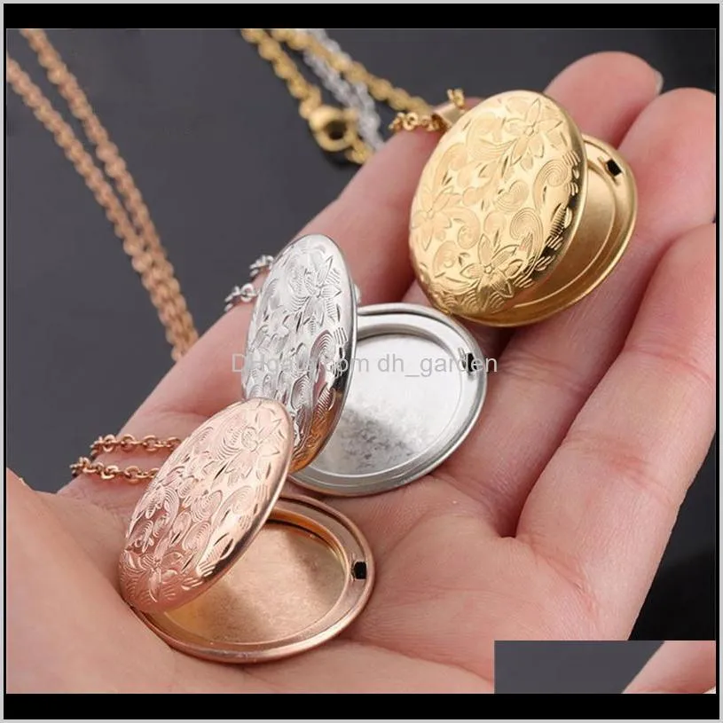 Colliers Pendentifs Bijoux Drop Livraison 2021 Vintage Fleurs Gravées Rondes 3 Couleurs En Acier Inoxydable DIY Cadre Photo Po Médaillon Pendentif Cou