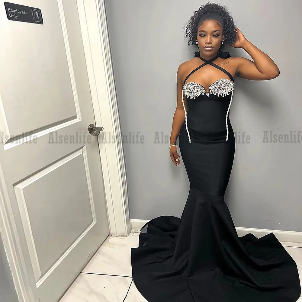 Black halter evening gown clearance