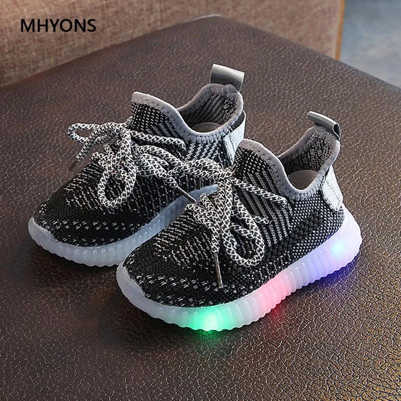Bebê criança crianças sapatos meninos meninas luminous tênis iluminar o esporte de moda rodando LED antiderrapante