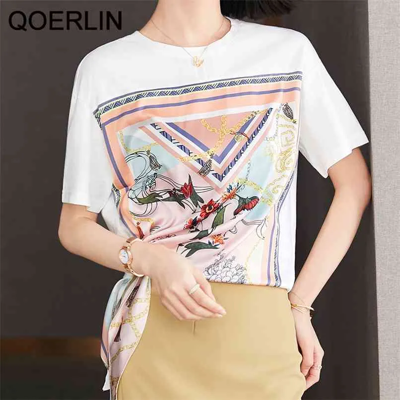 Lace-up t-shirt menina verão manga curta fêmea costura retro tops plus tamanho chique branco mulheres camiseta s-2xl 210601