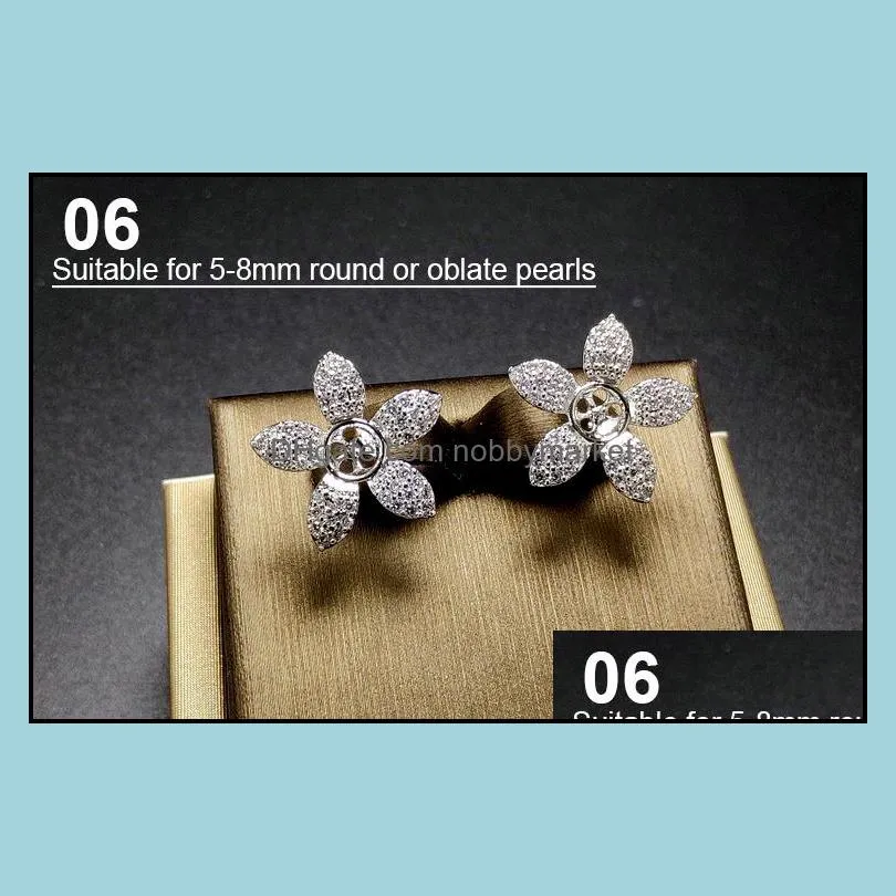 DIY Pearl Earrings Setting Zircon Solid 925 Silver Earring Setting Pearl Eardrop Mounting Earings Blank DIY Jewelry Gift for Fmale 14