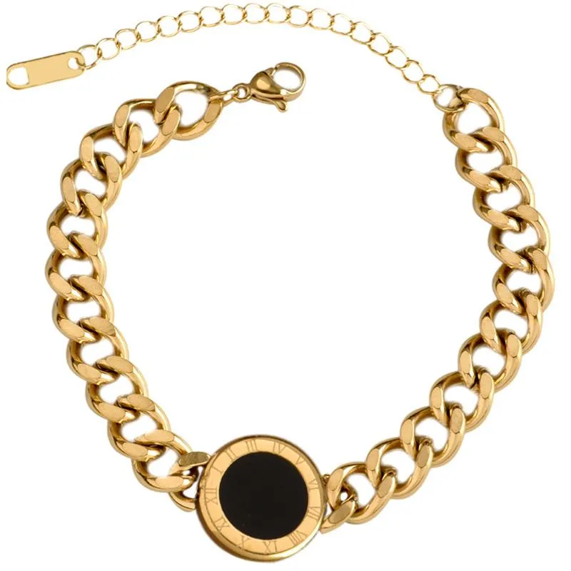 Bedelarmbanden gouden kleur Romeinse cijfers zwarte dikke ketting voor vrouwen met witte schaal verstelbare luxe mode -armbanden punk