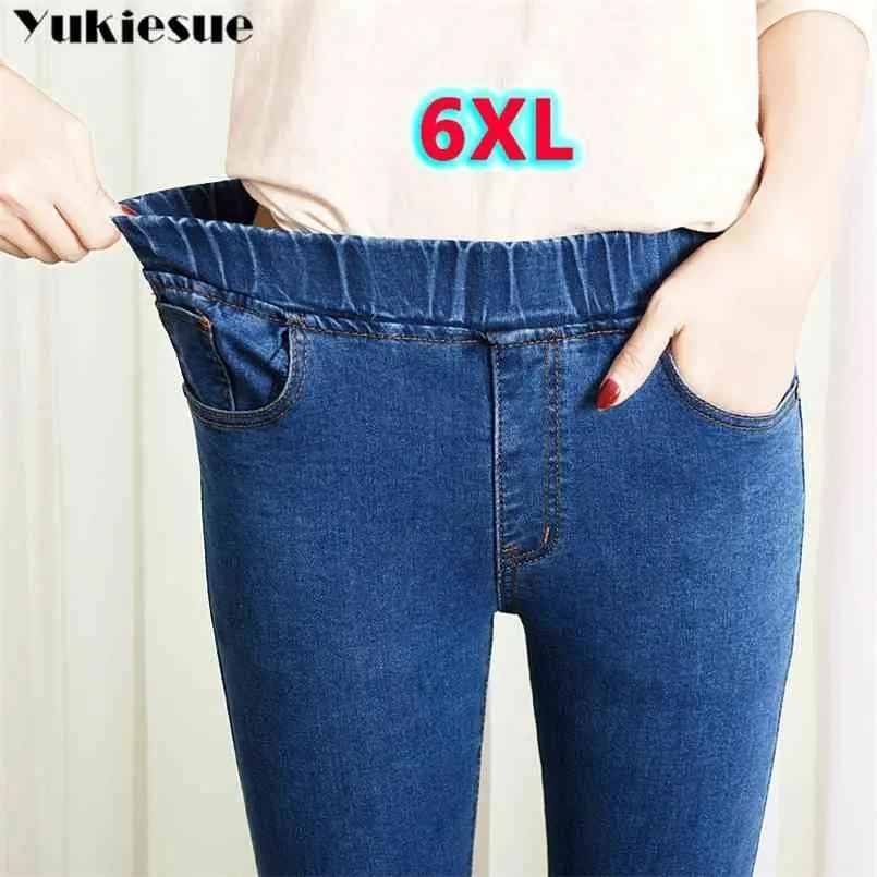 Lente Zomer Plus Size 5XL Hoge Elastische Taille Stretch Enkell Lengte Push Up Mom Jeans voor Dames Skinny Broek S 210720