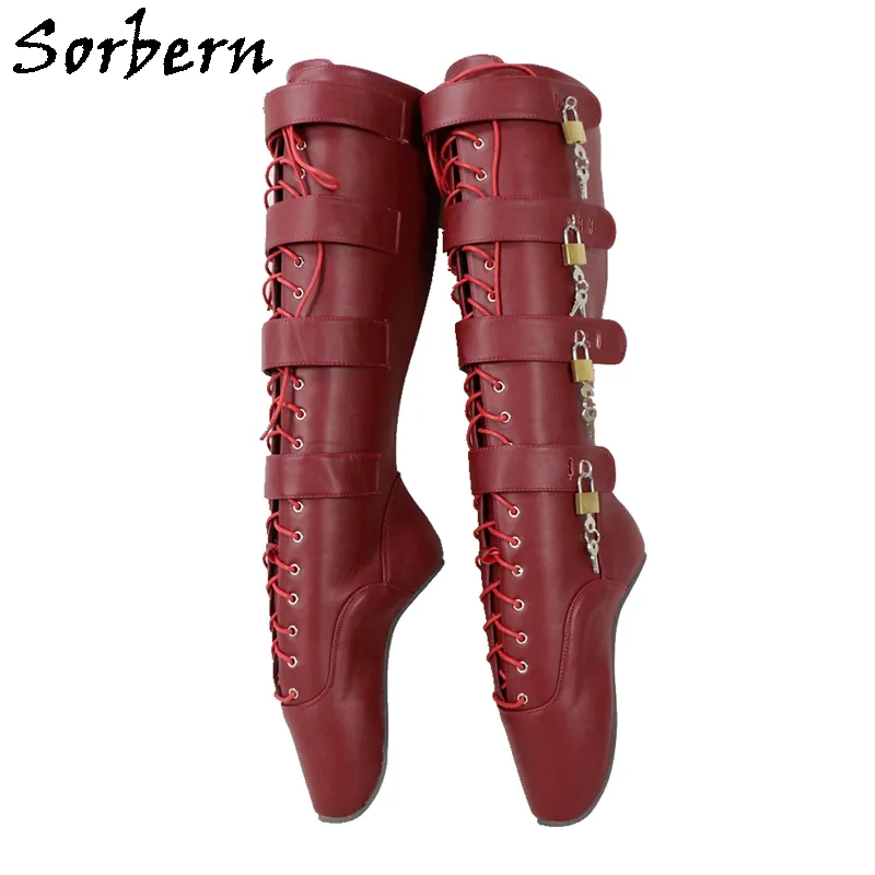 Sorbern Ballet Heelless Boots Knee High Slockable Paski No Obcowanie Kobiet But Haft Salk Niestandardowe szerokie nogi dopasowane nogi