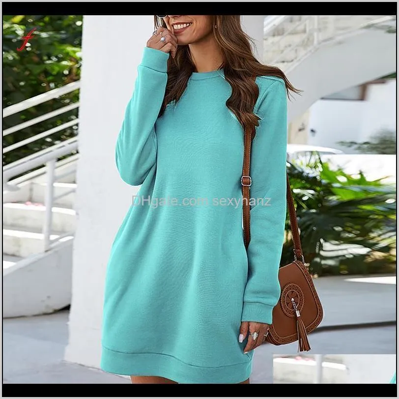 winter dress women`s sweatshirts solid color long sleeve personality loose dress dresses for women casual robe femme hiver