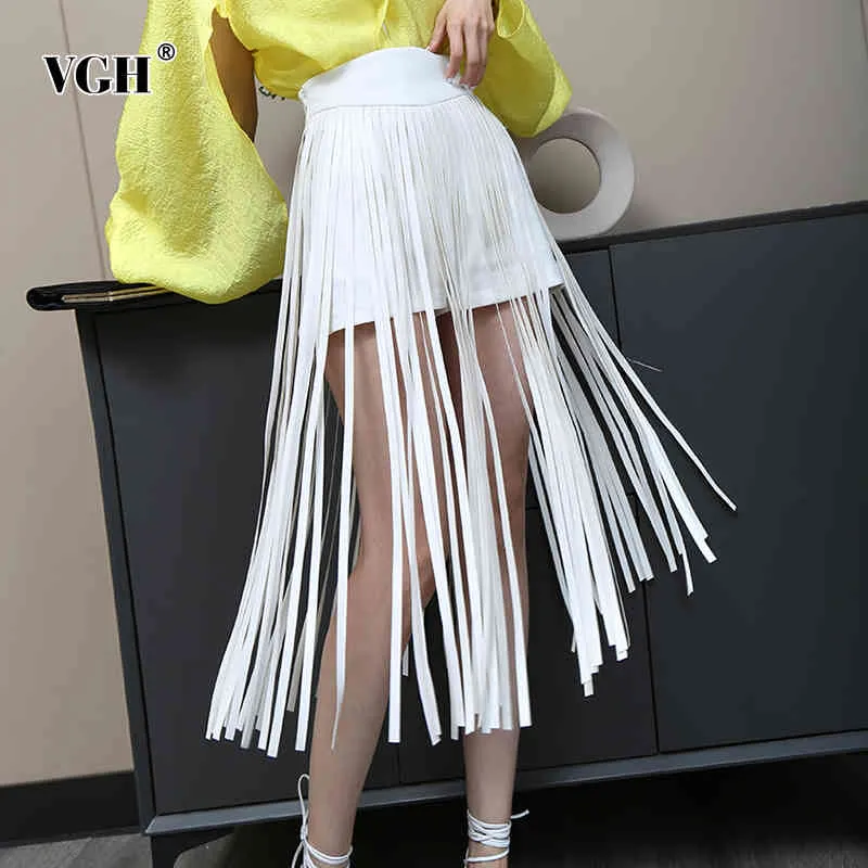 VGH Белые повседневные шорты для женщин высокая талия пэчворк кисточка на молнии корейский сплошной короткие юбки женский летний стиль одежды 210421