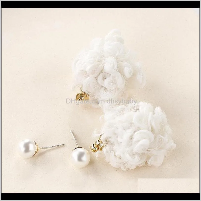 korean winter cashmere ball drop earrings for women fashion 2020 cotton ball statement dangle earrings trendy jewelry