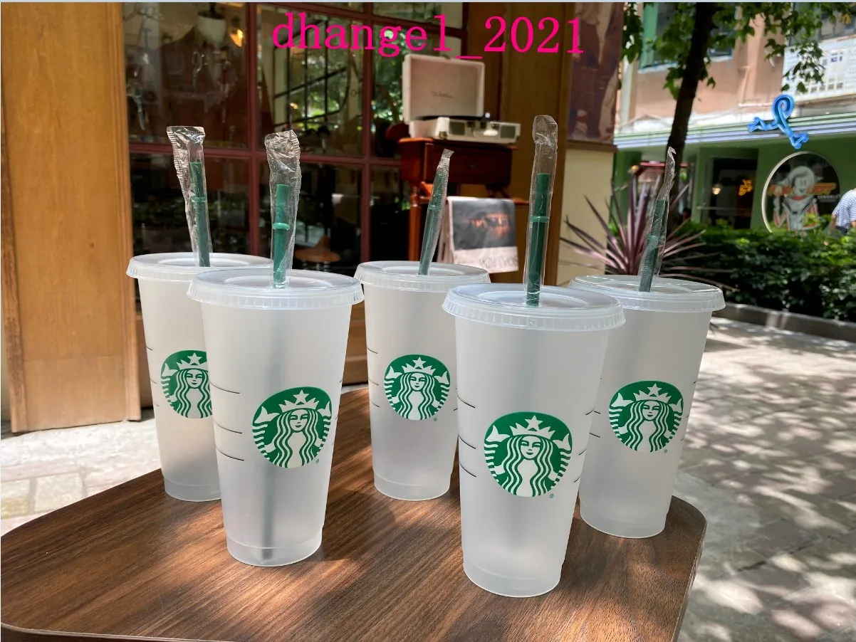 Starbucks Mermaid Goddess 24oz/710ml plastglas Återanvändbar Klar drickskoppar med platt botten Pelarform Lock Hallmuggar Bardian