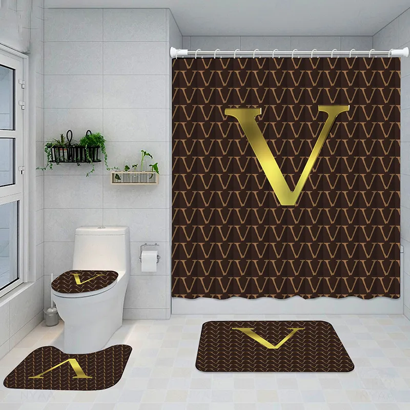 8 stijlen Vintage Waterdichte Douchegordijnen Anti Peeping Bath Gordijn Hotel Letter Toilet Cover Mats Four Stuk Set