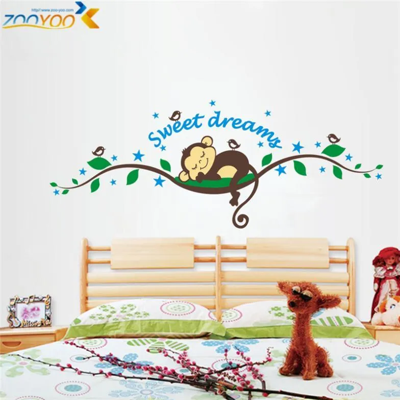 Sweet Dreaming Scimmia addormentata sugli alberi adesivi murali per camerette 1203 decalcomania murale Kids Nursery Bedroom Decoration 210420