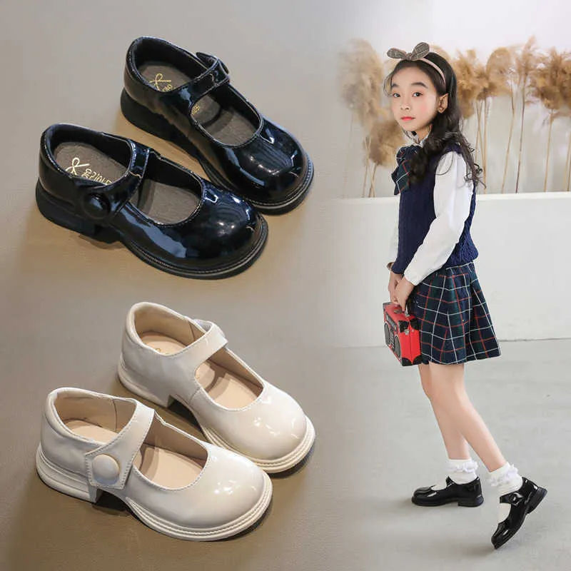 Princesa Couro Sapatos Moda Springautumn Soft-Soled Dance Sapatos Children's Black Performance Flat Singleshoes 210713