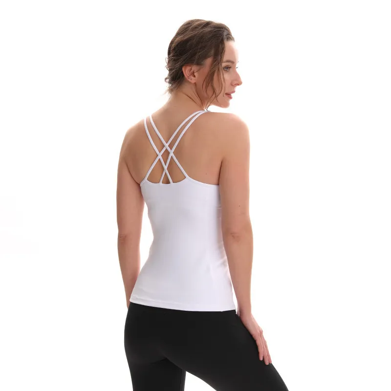 L-03 Gilet de yoga de couleur unie avec coussinet de poitrine croisé dans le dos, résistant aux chocs, soutien-gorge de sport, vêtements de gymnastique, sous-vêtements pour femmes, débardeurs