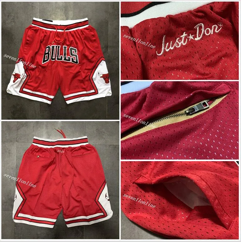 Chicago Team Basketball Shorts Red and White Striped Stitched Hip Hop Pants with Zippered Pockets and Sweatpants Available in Sizes S 2XL in