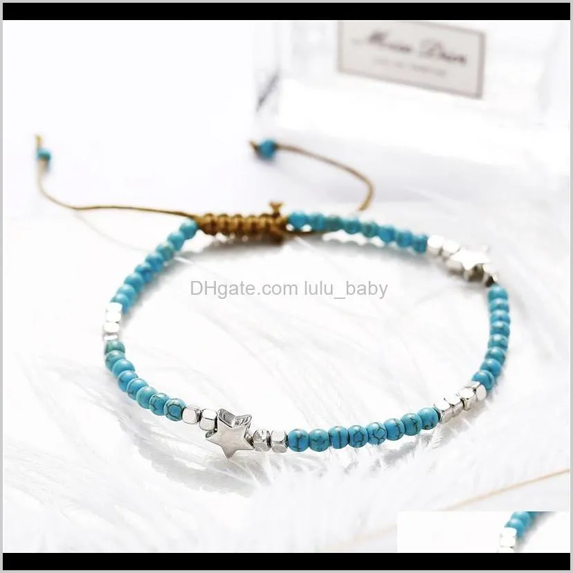 bohemian star beads stone anklets for women vintage woven rope pendant bracelet on leg anklet beach ankle jewelry new gift t156