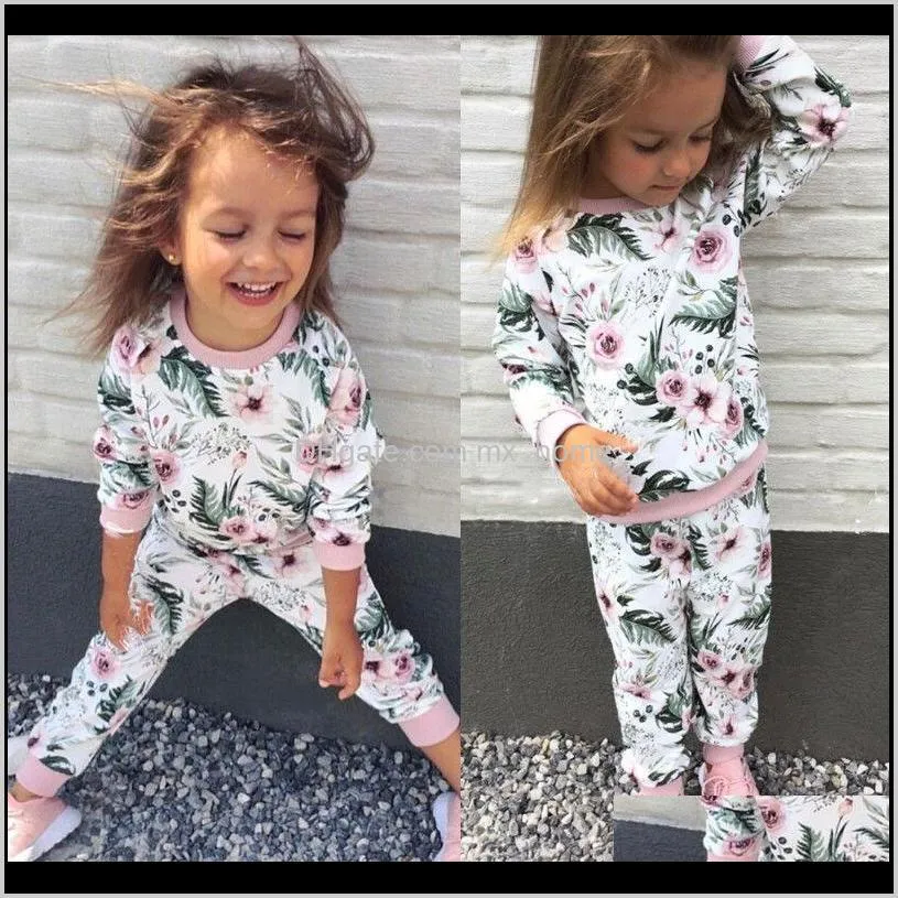 girls floral clothing sets long sleeve top clothes girls floral printed pants playsuit 0-3t