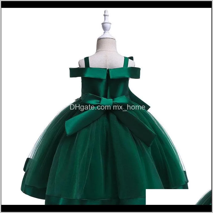 kids girls ball gown 8 design solid lace off shoulder nail bead bow dress kids costume girls summer party peform dress 04