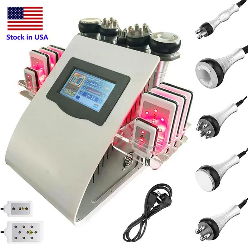 Lager i US bantningsmaskin 40K Ultraljudsfettsugning Kavitation Radiofrekvens Lipo Laser 8 Pads RF Vacuum Skin Care Salon Spa