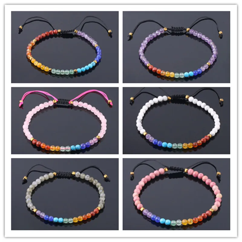 7 Chakra Strands Bracelets for Women 4mm Crystals and Healing Stones Beaded Bracelet Meditation Yoga Jewelry - Protection,Energy