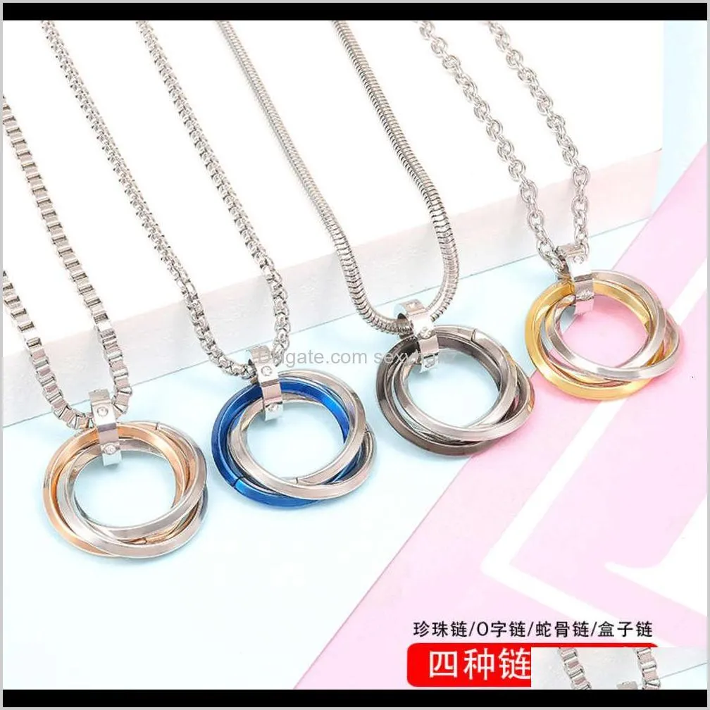 the new jitter network red cast ring titanium steel necklace, japan and south korea hip hop fashion three circles tiktok pendant