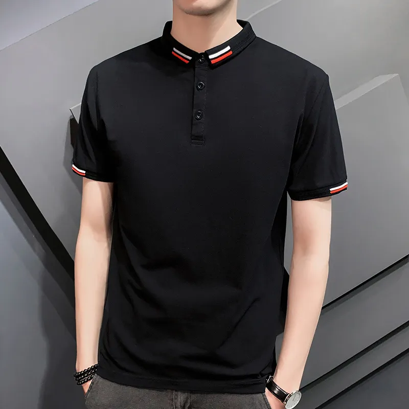 Browon Летняя футболка для мужчин Поло сплошной цветной поворот Ежедневные повседневные полом одежды дышащих силлушек подходит корейский модной одежды 210421