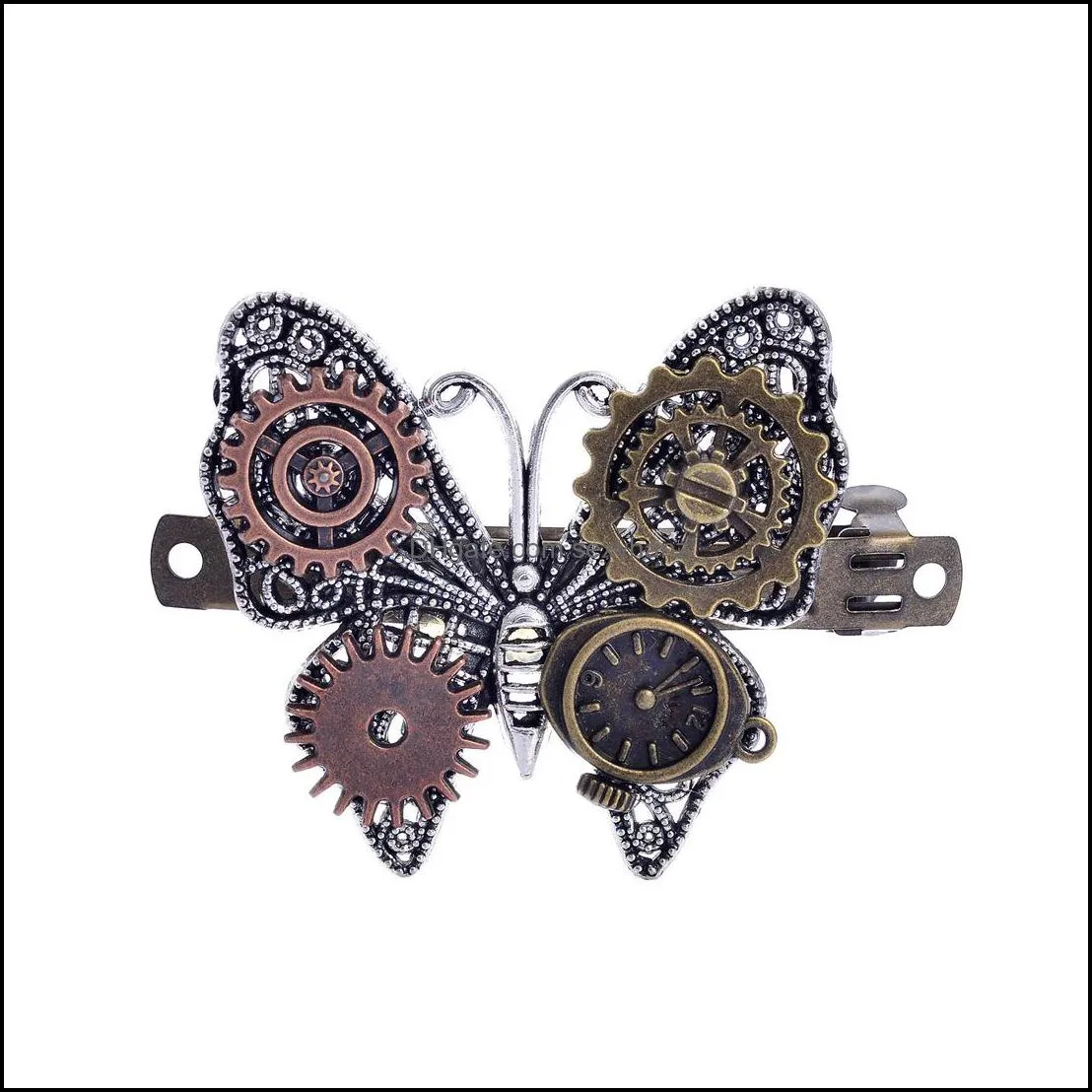 S874 Hot Fashion Jewelry Women`s Vintage Butterfly Barrette Steampunk Gear Alloy Butterfly Hairpin Hair Clip Bobby Pin Lady Barrette