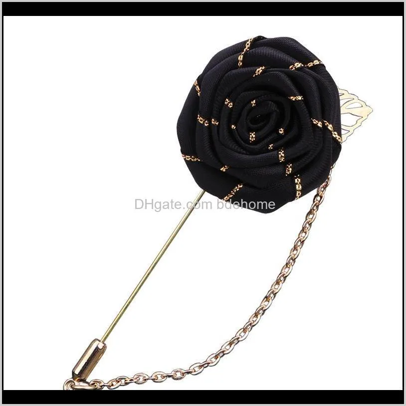 vintage mixed fabric rose brooches tassel chain men suit collar brooch broche lapel pin brooches for women jewelry accessories 450 t2