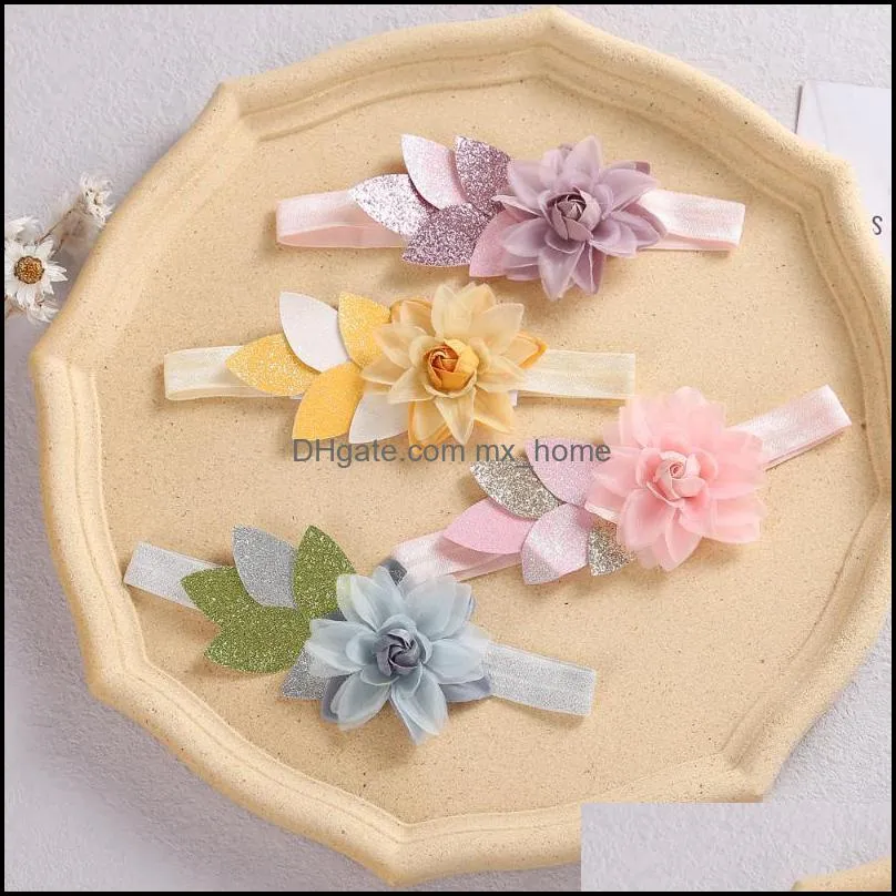 Hair Aessories Baby, Kids & Maternity Girls Hairbands Nylon Headband Flower And Leaves Satin Rose Elastic Bands Baby Scrunchie Cute Child Dr