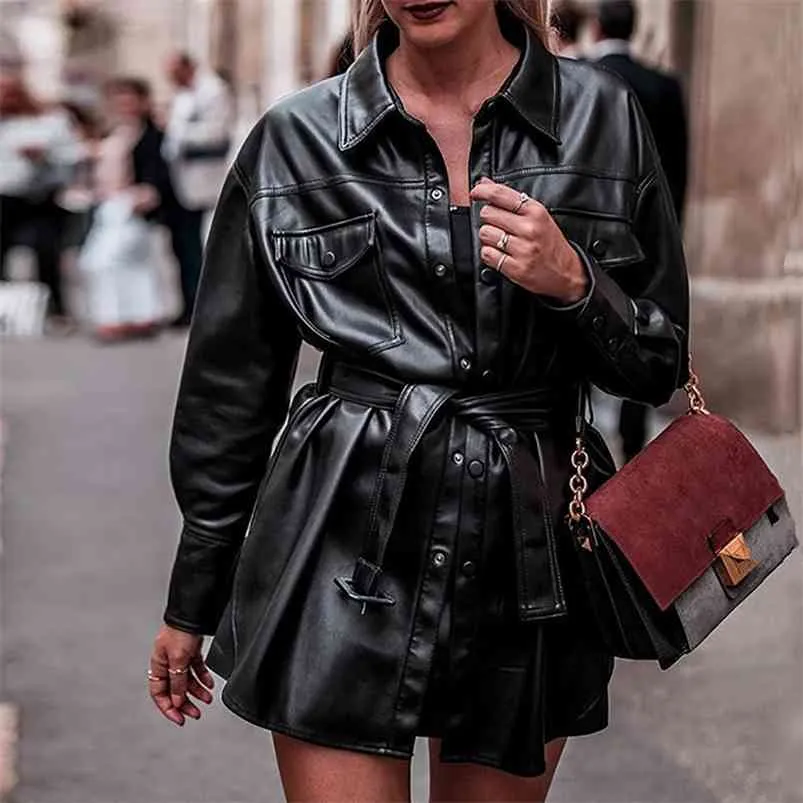 PU Deri Kısa Siyah Elbise Kadın Giysileri Vintage İlkbahar Sonbahar Bayanlar Moda Rahat Vestidos 210427