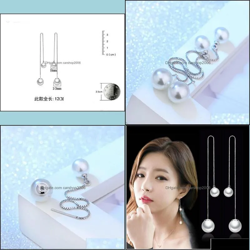 OL fashion long paragraph tassel pearl ear wire hypoallergenic Korean fashion silver jewelry manufacturers, wholesale earrings white