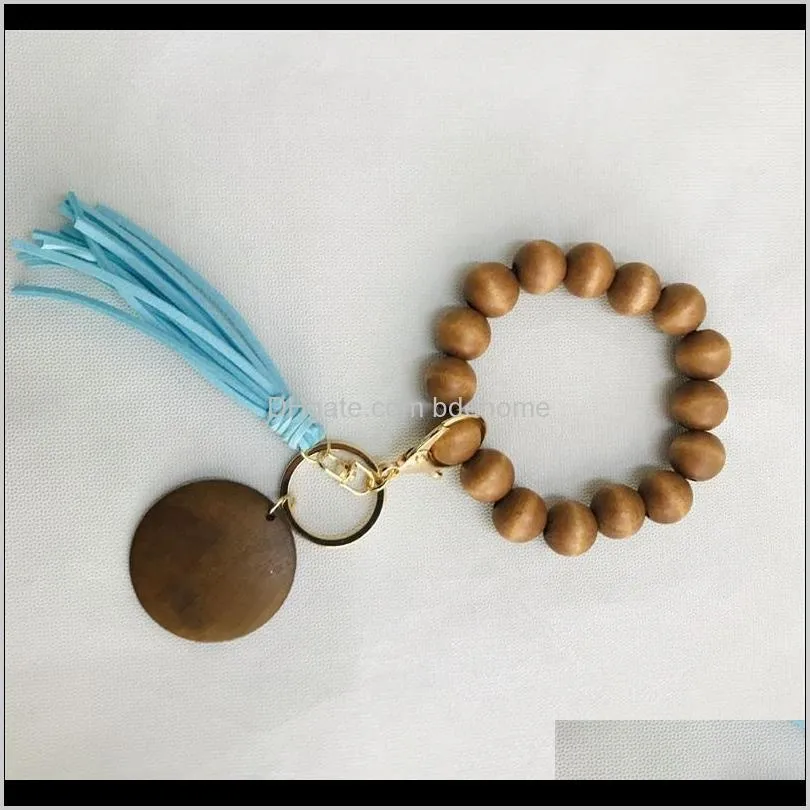 6 styles wooden bracelet keychain with tassels key diy wood fiber pandent wood bead bangle key decorate fashion lla654 1650 q2