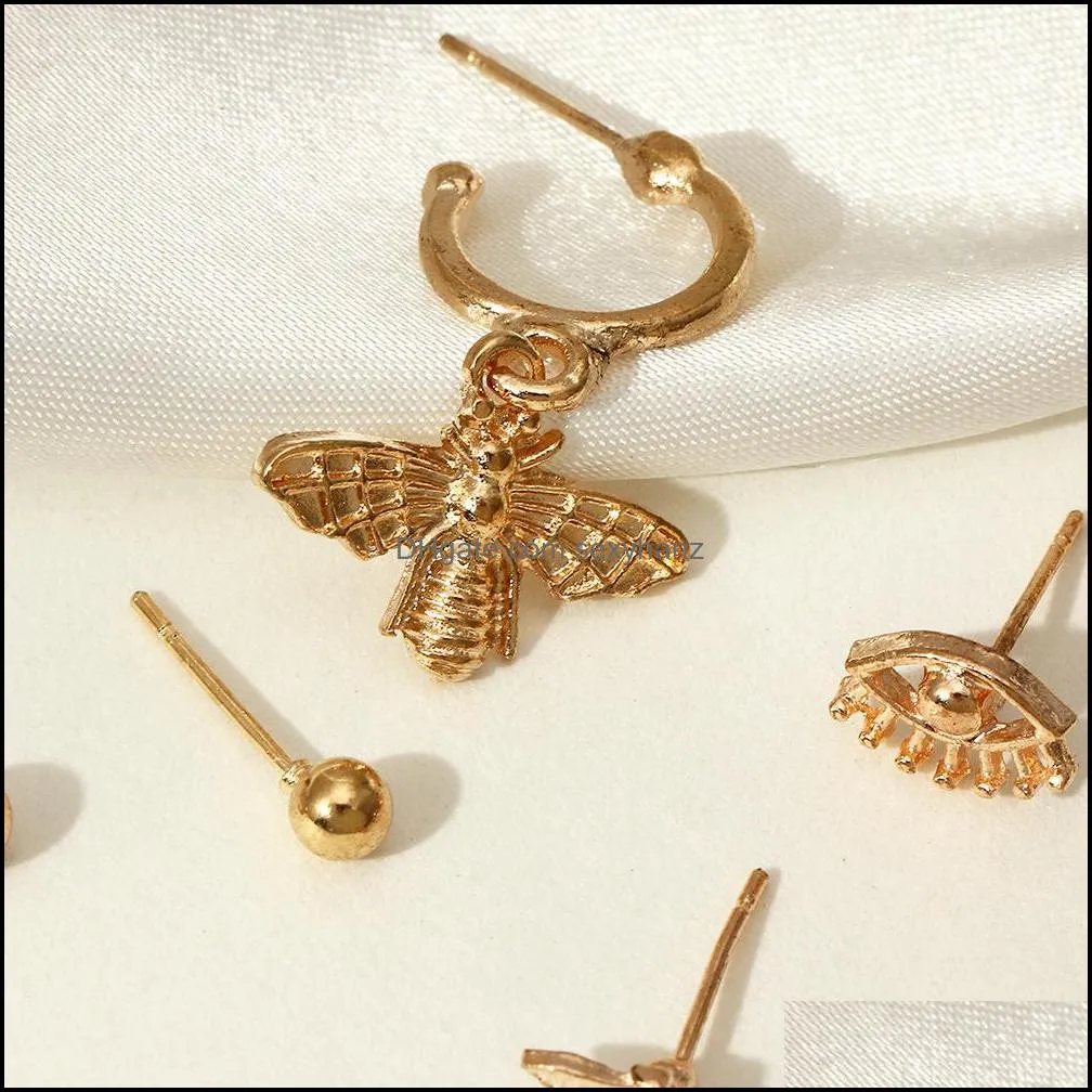 S2358 Fashion Jewelry Stud Earrings Set Animal Earring Dragonfly Bee Eye Moon Multiple Ear Clip 8pcs/set