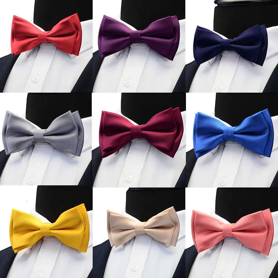 Gusleson mens solid färg två lager pre-bundet slips röd svart lila guld blå gul grön bowtie för bröllopsfest verksamhet