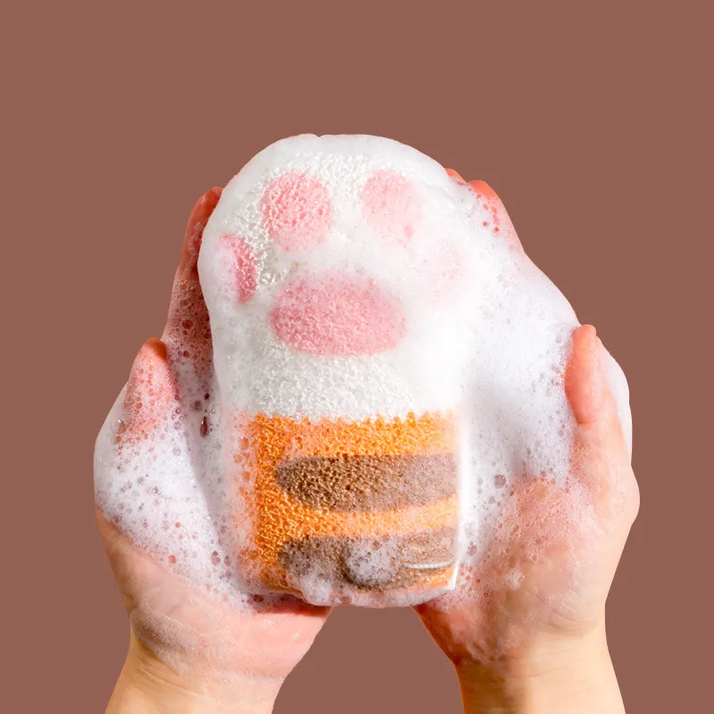 Moda Bath Puf Towel Lovely Cats Paw W kształcie ciała Cleaning Prysznic Mitts Wash Tkaniny do dziecka