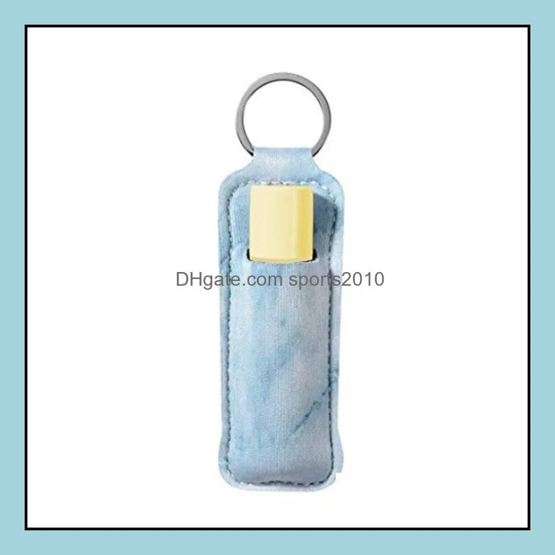 New Marble Color Neoprene Chapstick Holder Handy Lip Balm Keychains Neoprene Lipstick Holder Keychain Pouch LX2056