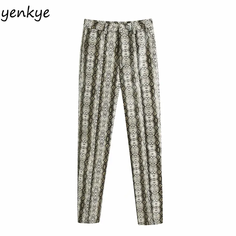 Fall kvinnor vintage orm tryck byxor kvinnlig hög midja penna mode byxor pantaloner mujer 210514