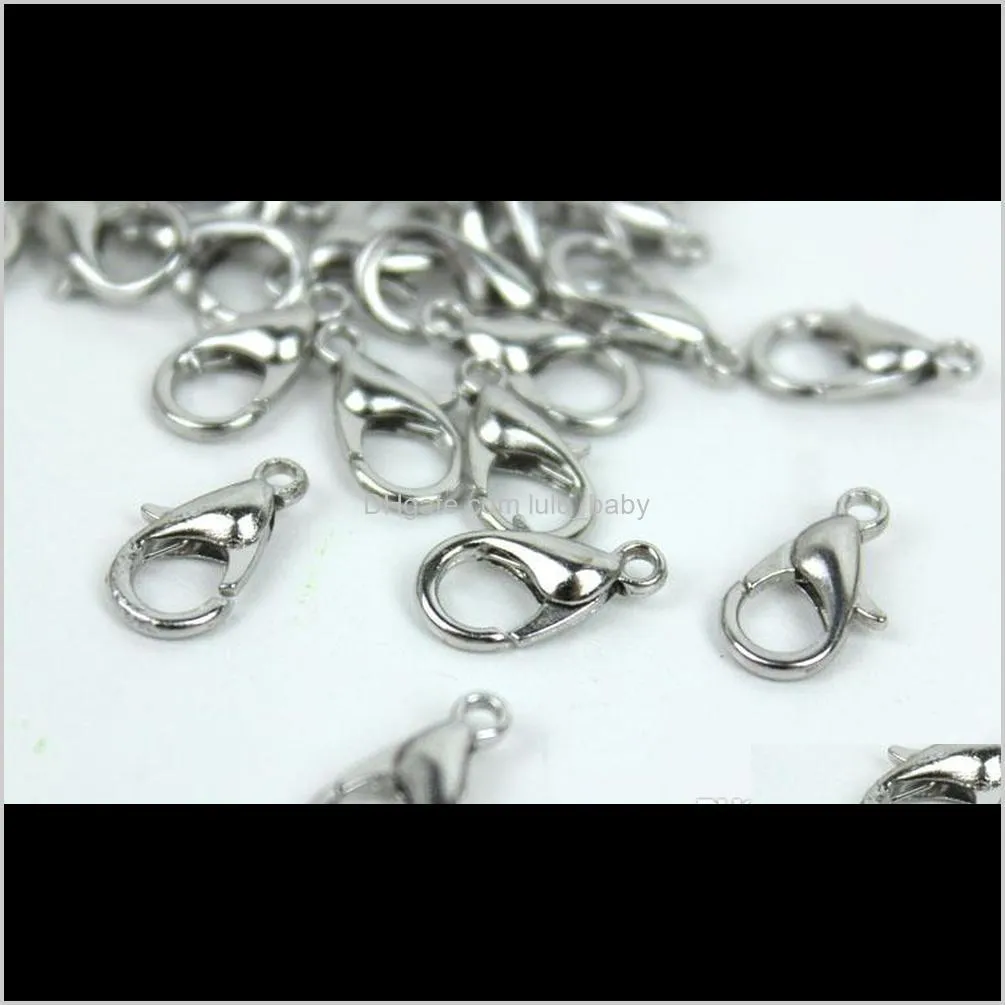 wholesale 1000pcs imitation rhodium plated 10mm 12mm 14mm 16mm 18mm 21mm 23mm 24mm zinc alloy lobster clasps & hooks jewelry finding