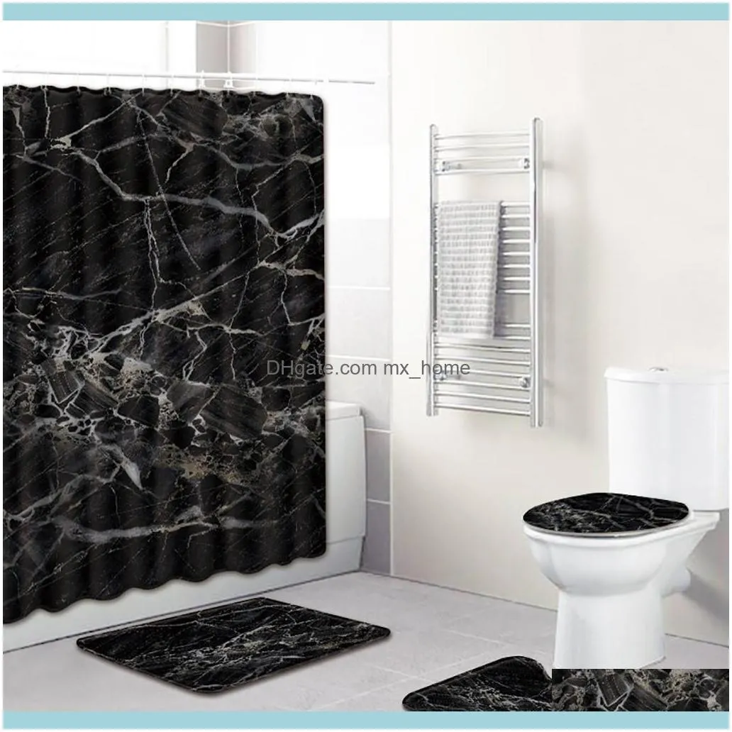 Bathroom Set 4PCS Marble Texture Non Slip Toilet Polyester Cover Mat Set Bathroom Shower Curtains decor rideau de douche 13Apr26