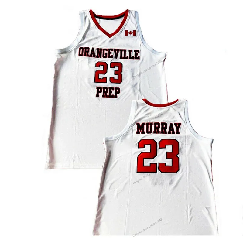 Custom Canada Jamal Murray # 23 Orangeville Prep Basketball Jersey Steiked White Size S-4XL Elke naam en nummer Topkwaliteit Jerseys