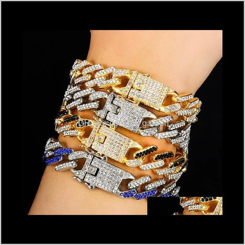 Lien Bracelets Bijoux Mode Plaque Or Bling Colorf Diamant Hommes Femmes Hip Hop Noir Rouge Bleu Cubain Lien Chaine Bracelet Curb Raper Cha Du 2 22 DHgate