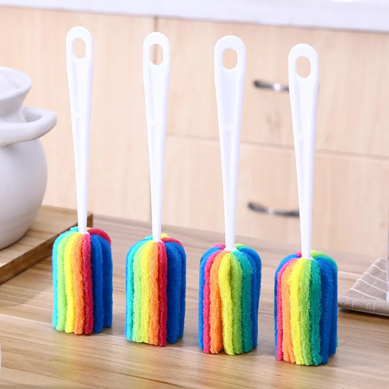 Arcobaleno Color Baby Feeding Cup Brush Manico lungo Colorato Cucina Pulizia Spugna Spazzole per bottiglia sottovuoto Coffe Tea Glass Strumenti per il lavaggio 20220303 H1