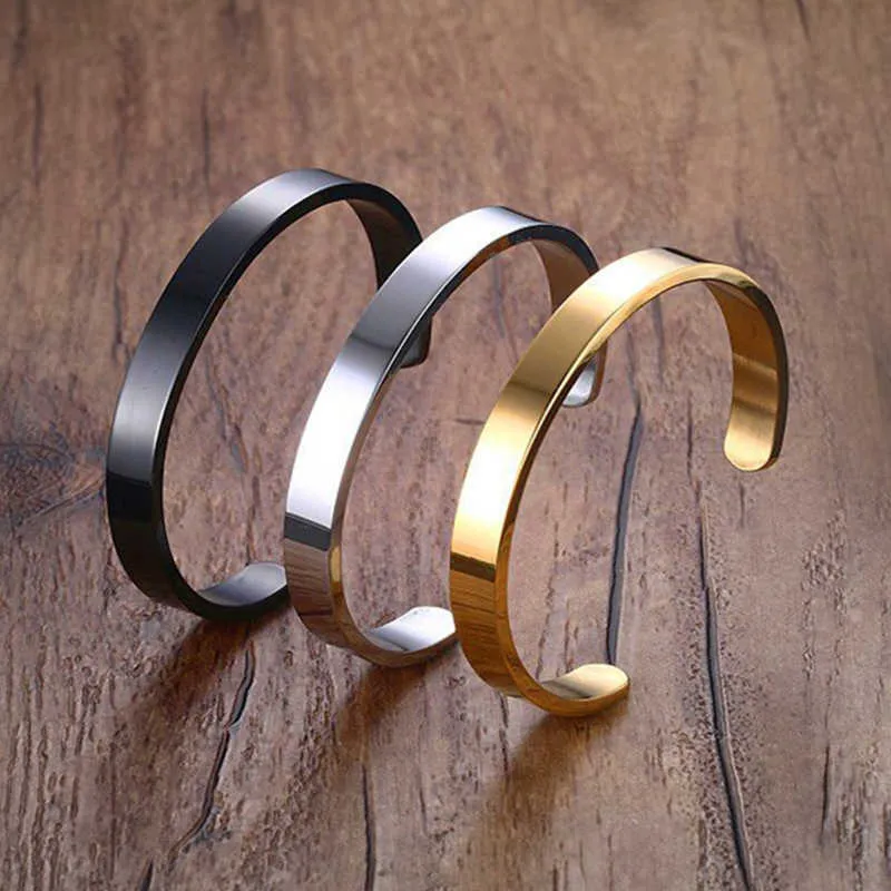 Fashion Couple Bangle Brief Design Stainless Steel Cuff Bang for Women and Men Gold Black Silver Color Alliance Bracelet Q0719