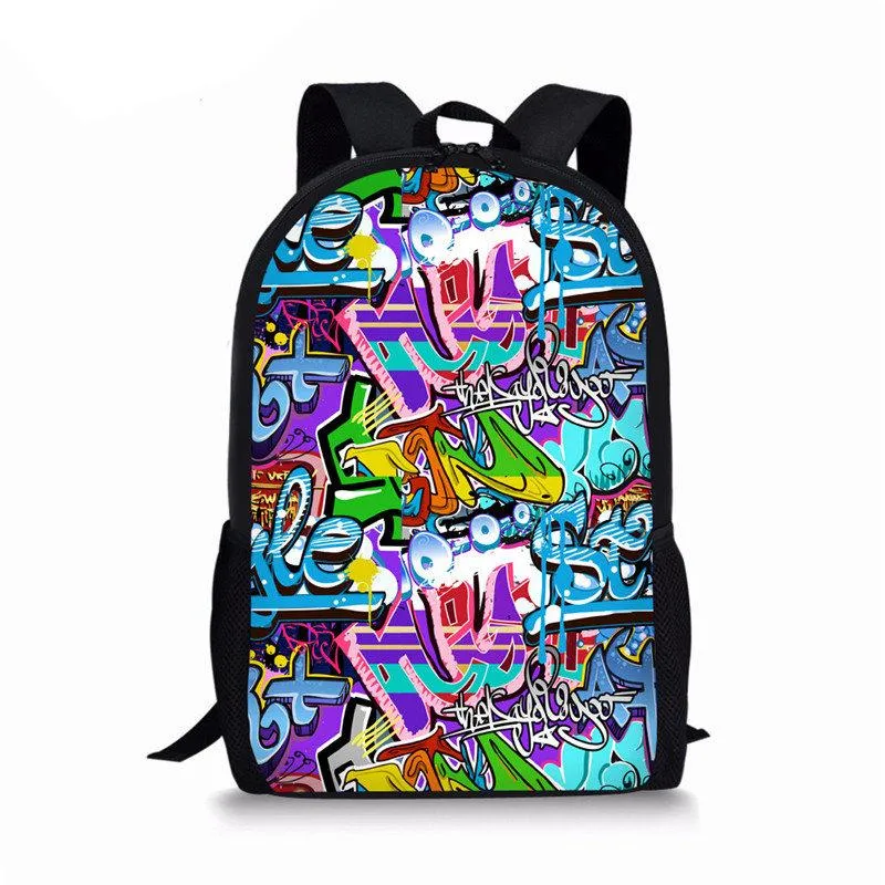 Sacos de escola personalizado graffiti mochila estudantes bolsa para adolescentes meninos pacote de impressão de desenhos animados