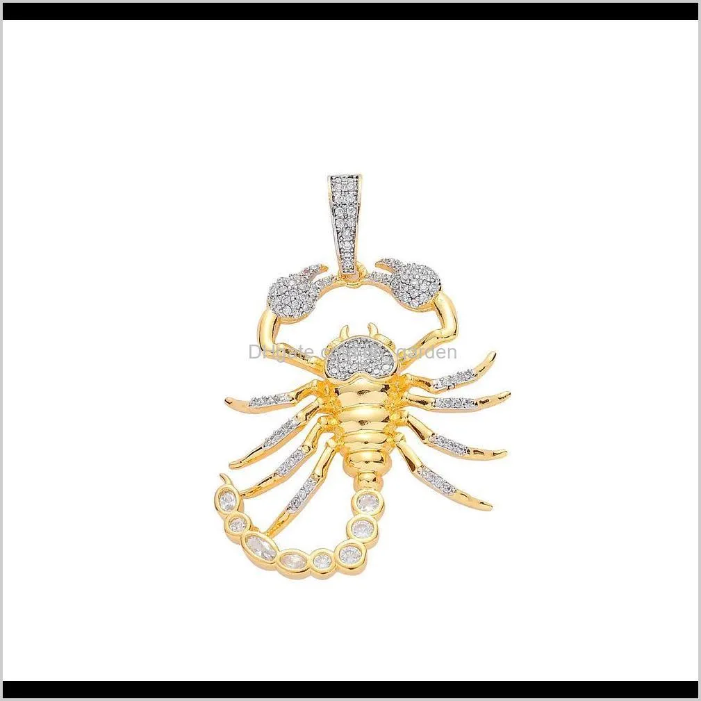 New 18K Gold Full CZ Cubic Zirconia Blingbling Halloween Scorpion Pendant Necklace Hip Hop Iced Out Diamond Jewelry Gifts for Men &