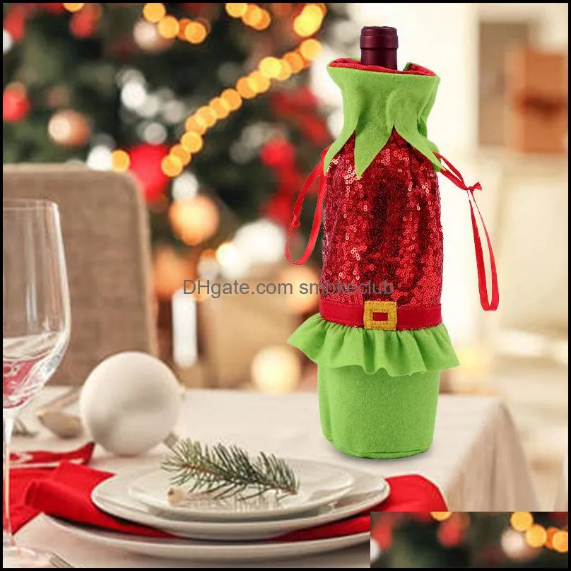 飾りお祝いパーティー用品ホームガーデンチェンジャスピリットワインボトルスパンコールキャンディバッグクリスマスギフトダイニングテーブルデコレーション471ドレ