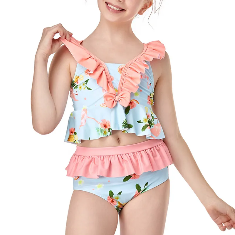 High Quality Girl Swimwear 2 Piece Suits Designer Swimsuit Children Cute Patchwork Print Bikini Set Fashion Kids Beachwear