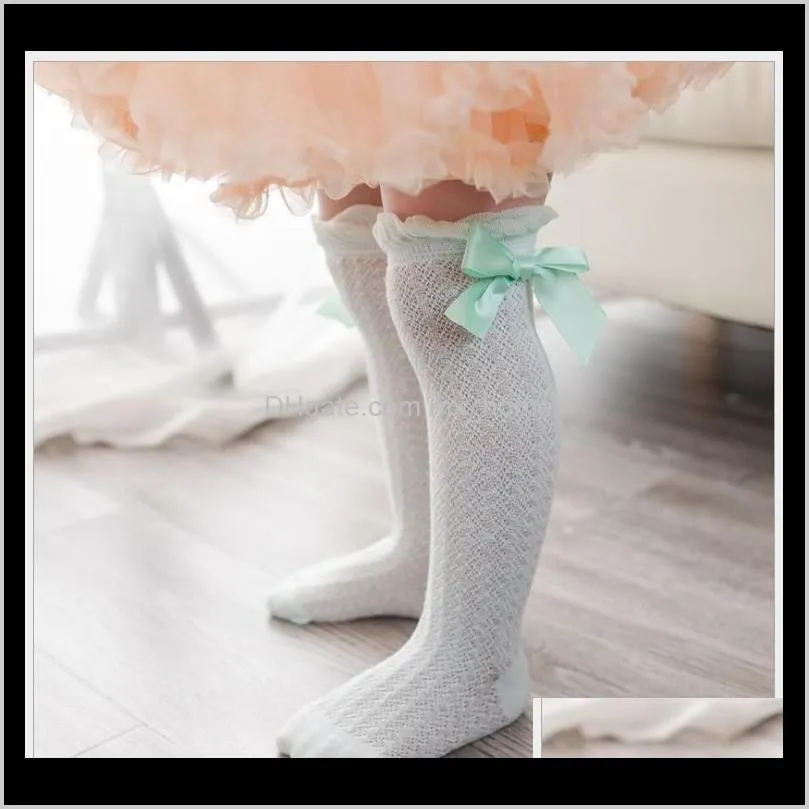 2021 new baby girls socks little girls bow knee high fishnet socks baby toddler bowknot in tube socks kid hollow out sock