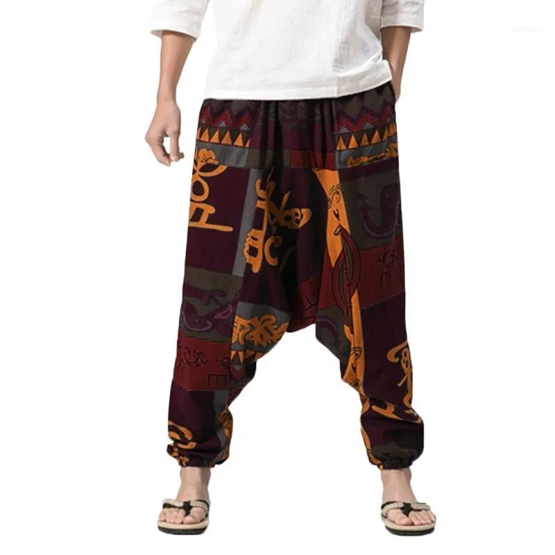 Männer Harem Hosen Baumwolle Leinen Festival Baggy Boho Hip Hop Plus Größe Hosen Retro Gypsy 2021 Mode Herbst Casual1