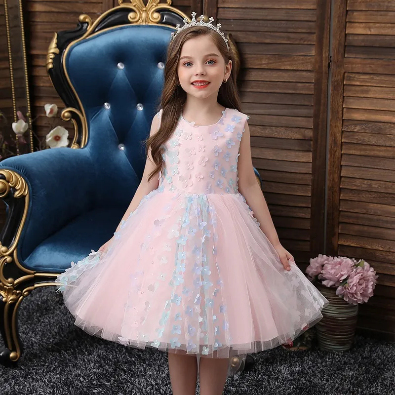 Kleinkind Mädchen 3D Blume verziert Ombre floral Soutache Tüll Kleid Größe 1-6 Taufkleider