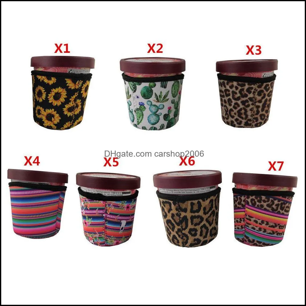 Neoprene Ice Cream Cover Case Leopard Sunflower Cactus Print Can Cooler Covers Ice Cream Holder Pouch Tools HWE7259