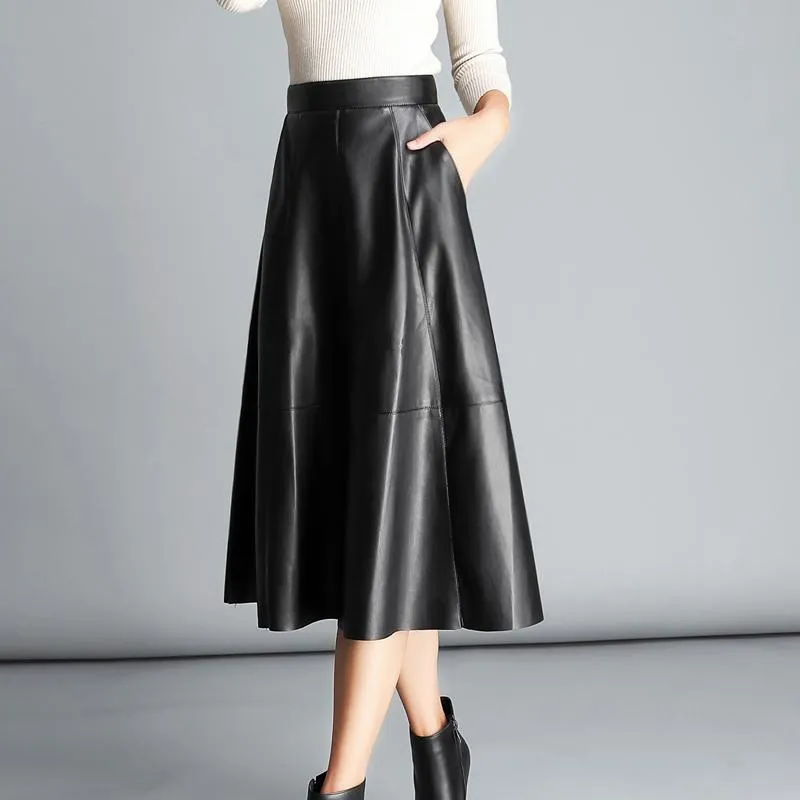 Soft Mixed Sheepskin Waist Leather Faux Leather Midi Skirt For Women High  Quality A Line Design For Office And Autumn/Winter 2021 From Dahuangtao,  $46.46